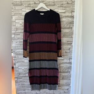 H&M || Long Sleeve Retro Fall Ribbed Multicolor Striped Bodycon Maxi Dress L